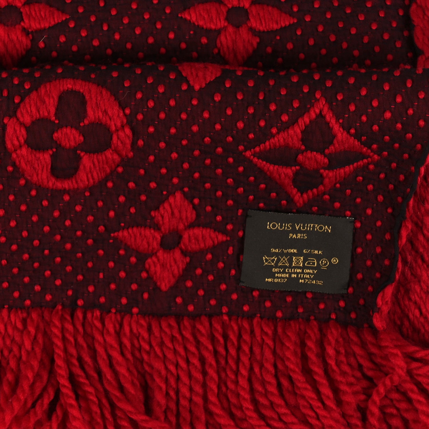 Louis Vuitton Wool Silk Logomania Scarf Rubis 3 of 3