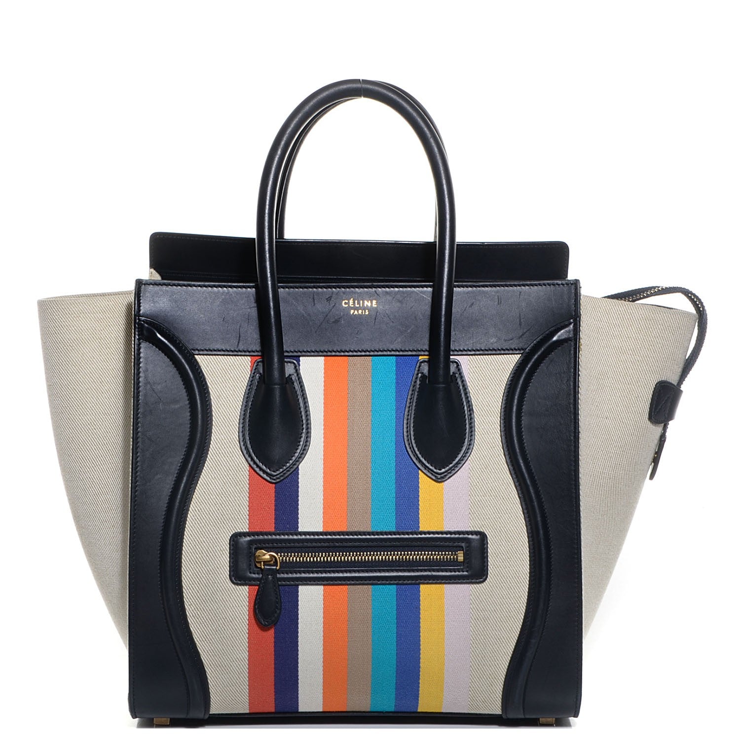 Celine Smooth Calfskin Striped Canvas Mini Luggage Multicolor 1 of 9