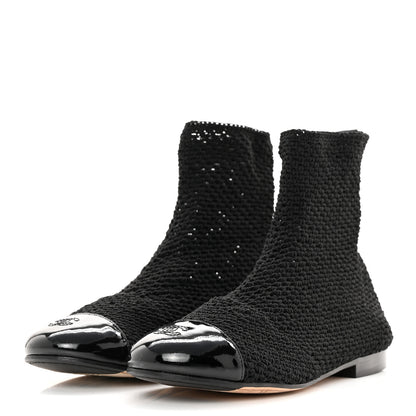 Chanel Crochet Patent Cap Toe Short Ankle Boots 35 Black 3 of 11