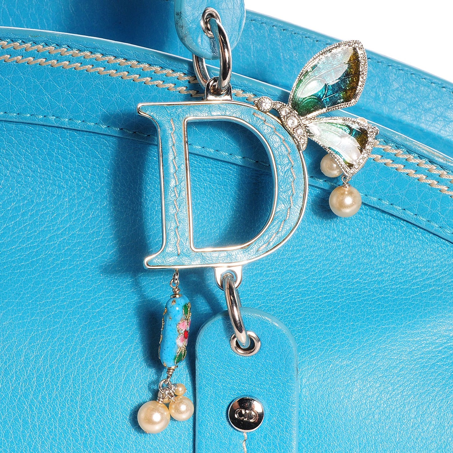 Calfskin Butterfly Pearls Frame Satchel Blue
