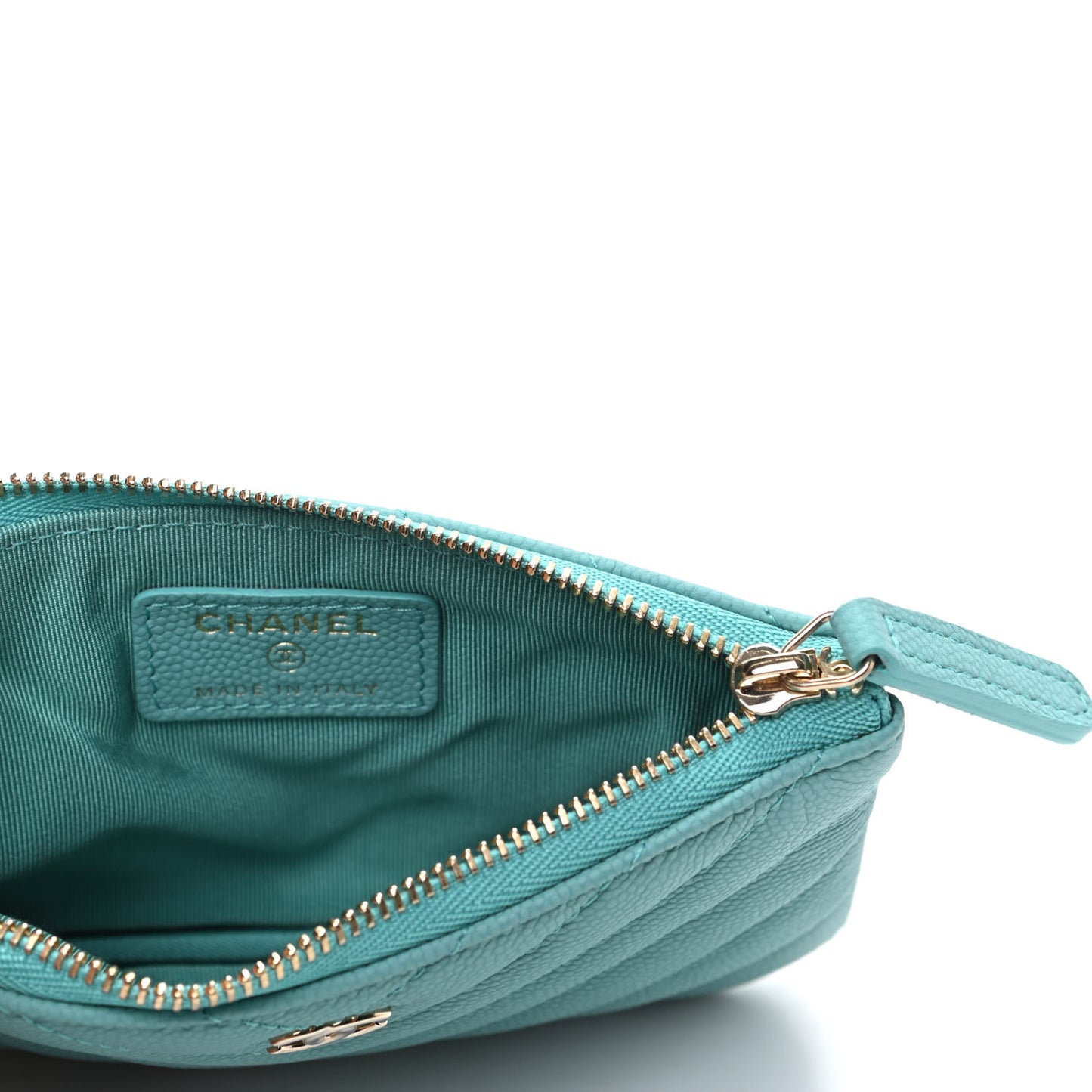 Caviar Flat Chevron Quilted Small Cosmetic Case Green