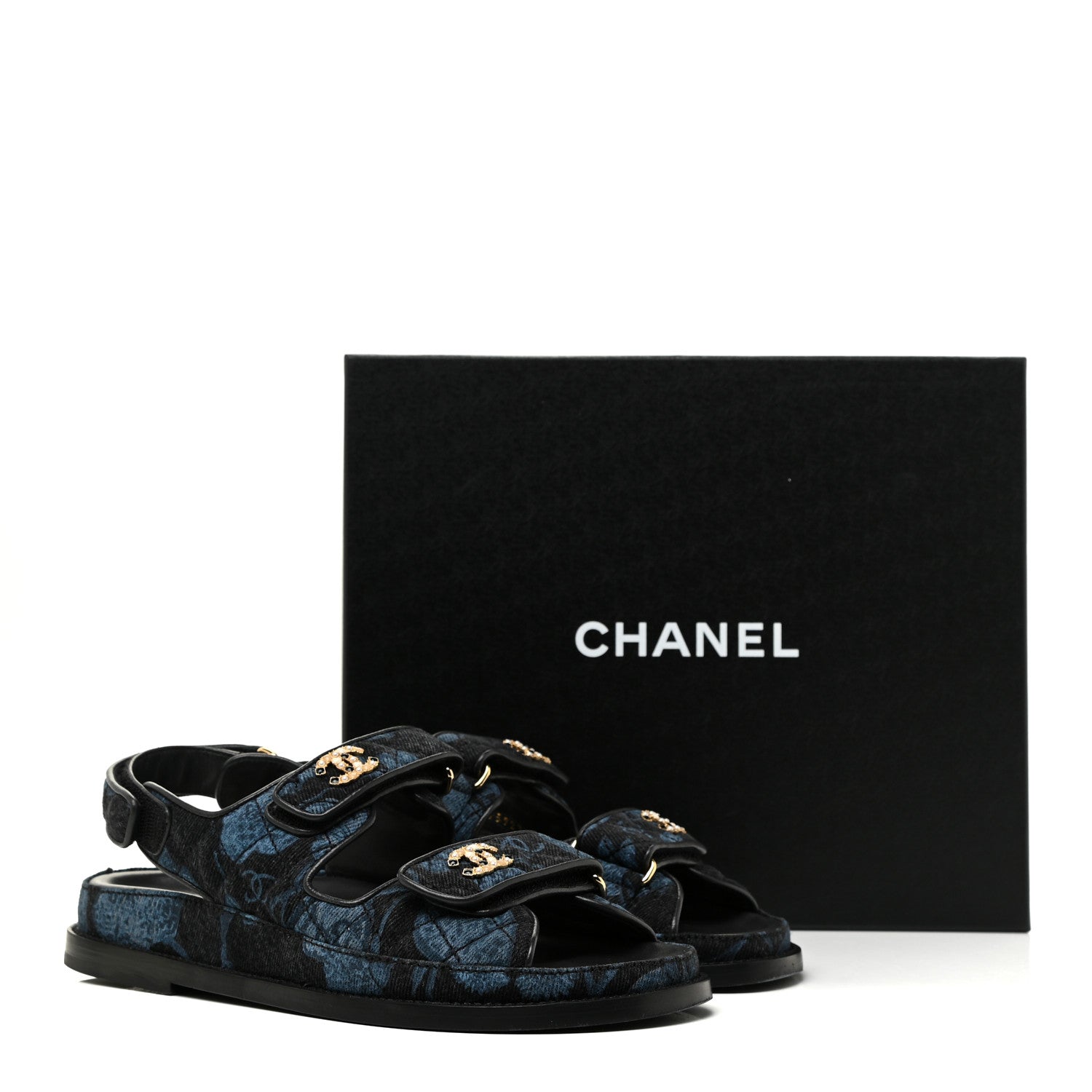 Chanel Denim Velcro Dad Sandals 37 Dark Grey Blue Black 12 of 12