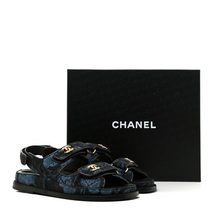 Chanel Denim Velcro Dad Sandals 37 Dark Grey Blue Black 12 of 12