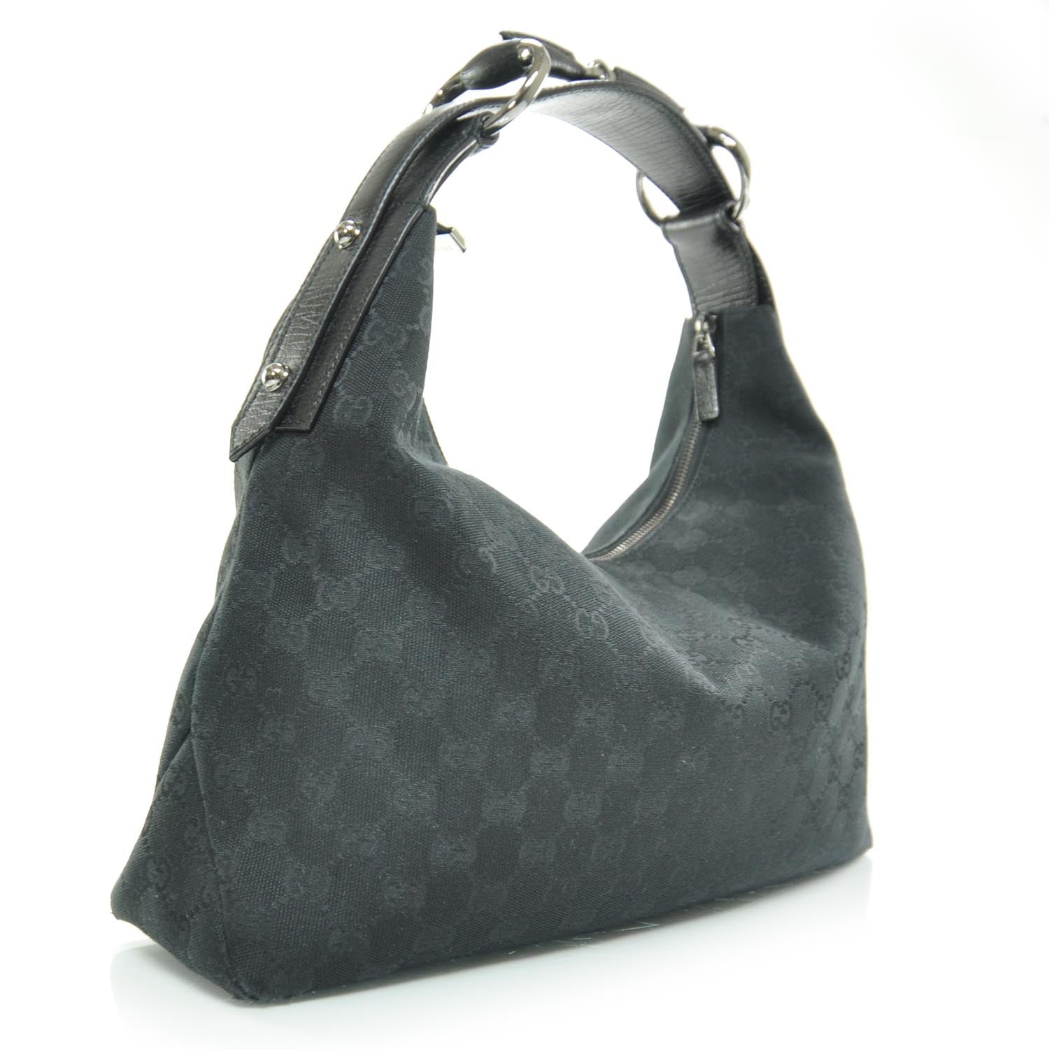 Gucci Monogram Medium Horsebit Chain Hobo Black 3 of 9