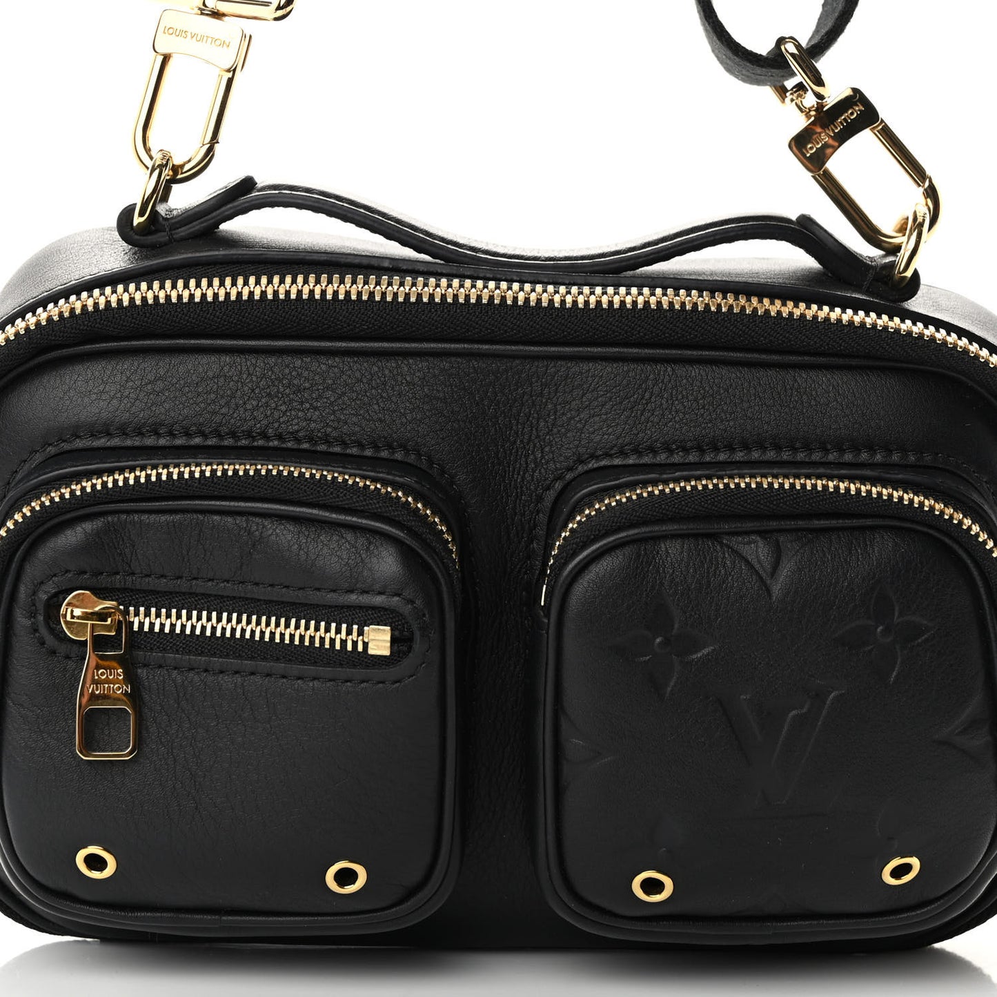 Calfskin Monogram Embossed Utility Crossbody Black