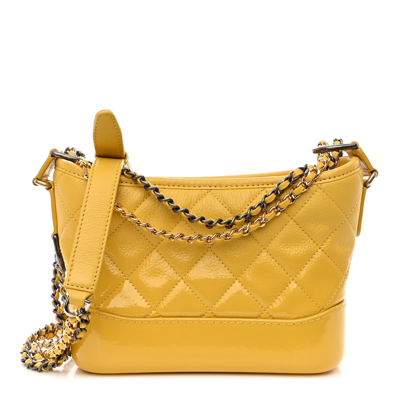 Chanel Patent Goatskin Quilted Small Gabrielle Hobo Yellow 1 of 10