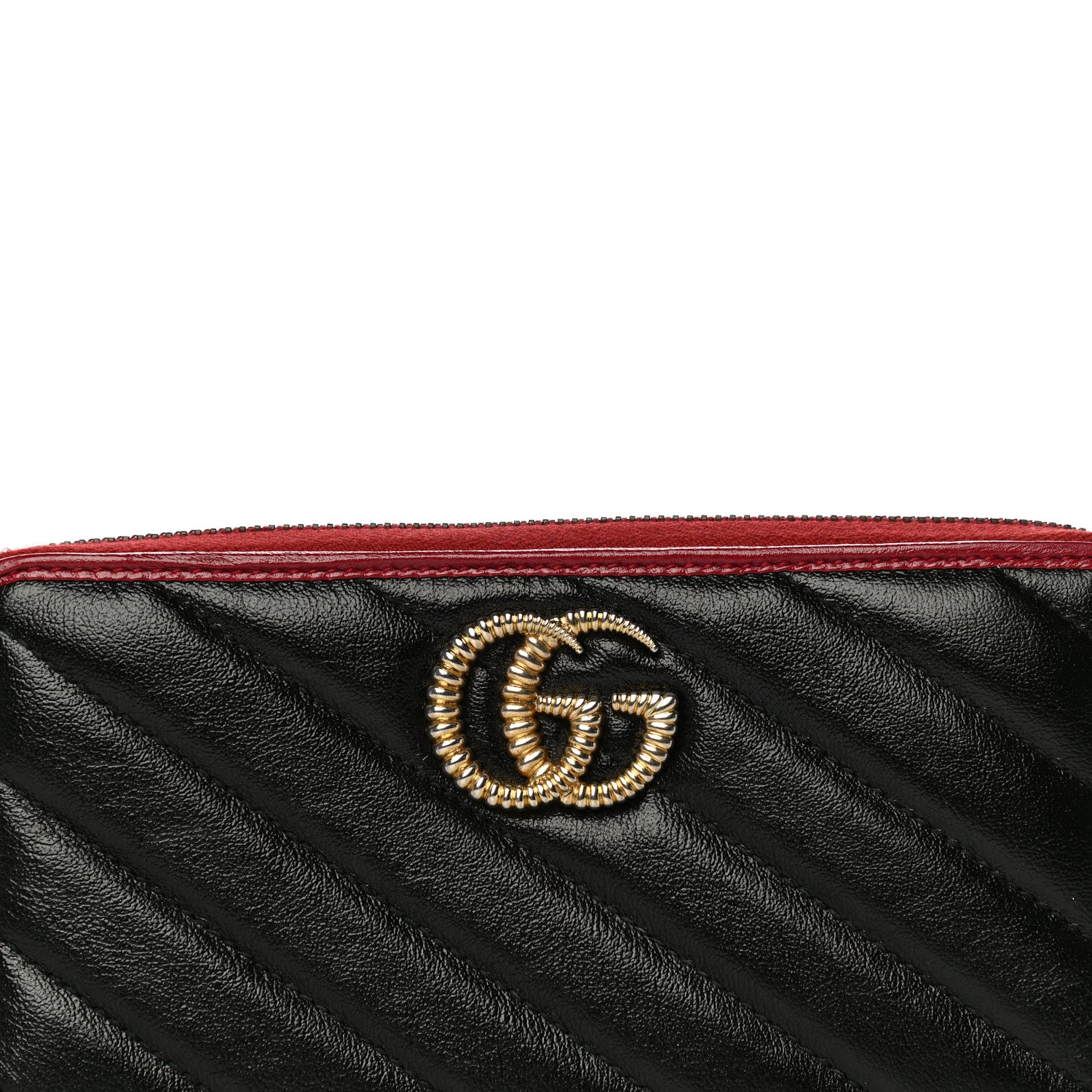 Gucci Vintage Effect Calfskin Matelasse Diagonal Torchon GG Marmont Zip Around Wallet Black Romantic Cherry 8 of 12