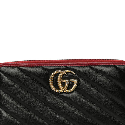 Gucci Vintage Effect Calfskin Matelasse Diagonal Torchon GG Marmont Zip Around Wallet Black Romantic Cherry 8 of 12