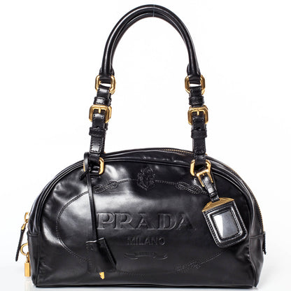 Prada Leather Logo Bowling Bag Black 1 of 10