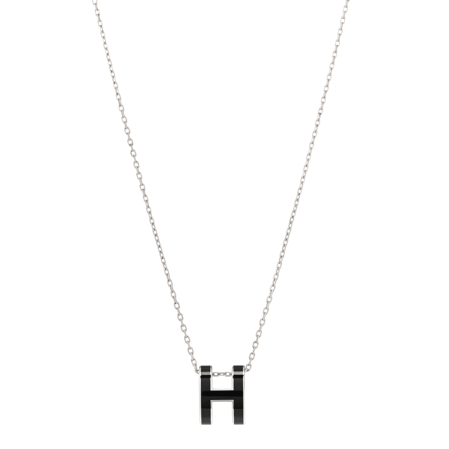 Hermes Lacquered Palladium Pop H Pendant Necklace Black 1 of 5
