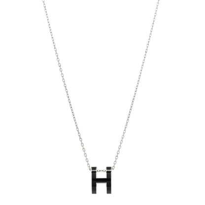 Hermes Lacquered Palladium Pop H Pendant Necklace Black 1 of 5