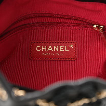 Chanel Lambskin Quilted Fringe CC Chain Bucket Drawstring Bag Black 6 of 10