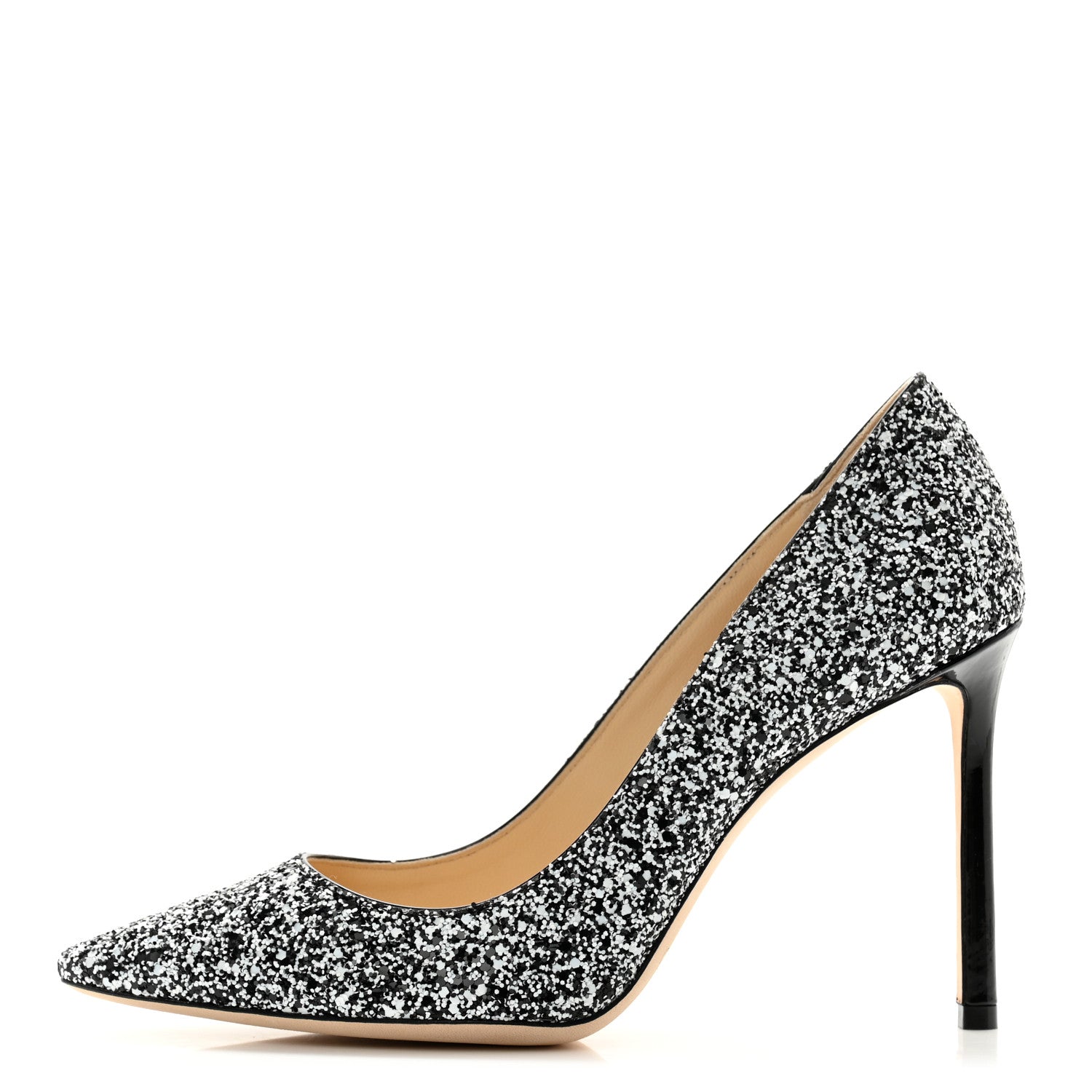 Jimmy Choo Coarse Glitter Pointy Toe Romy 100 Pumps 38.5 Black White 1 of 8
