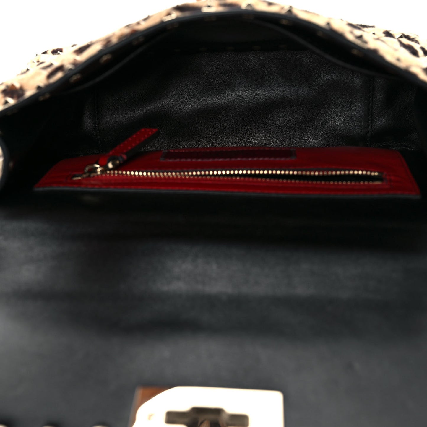 Calf Hair Leopard Print Medium Rockstud Spike Shoulder Bag