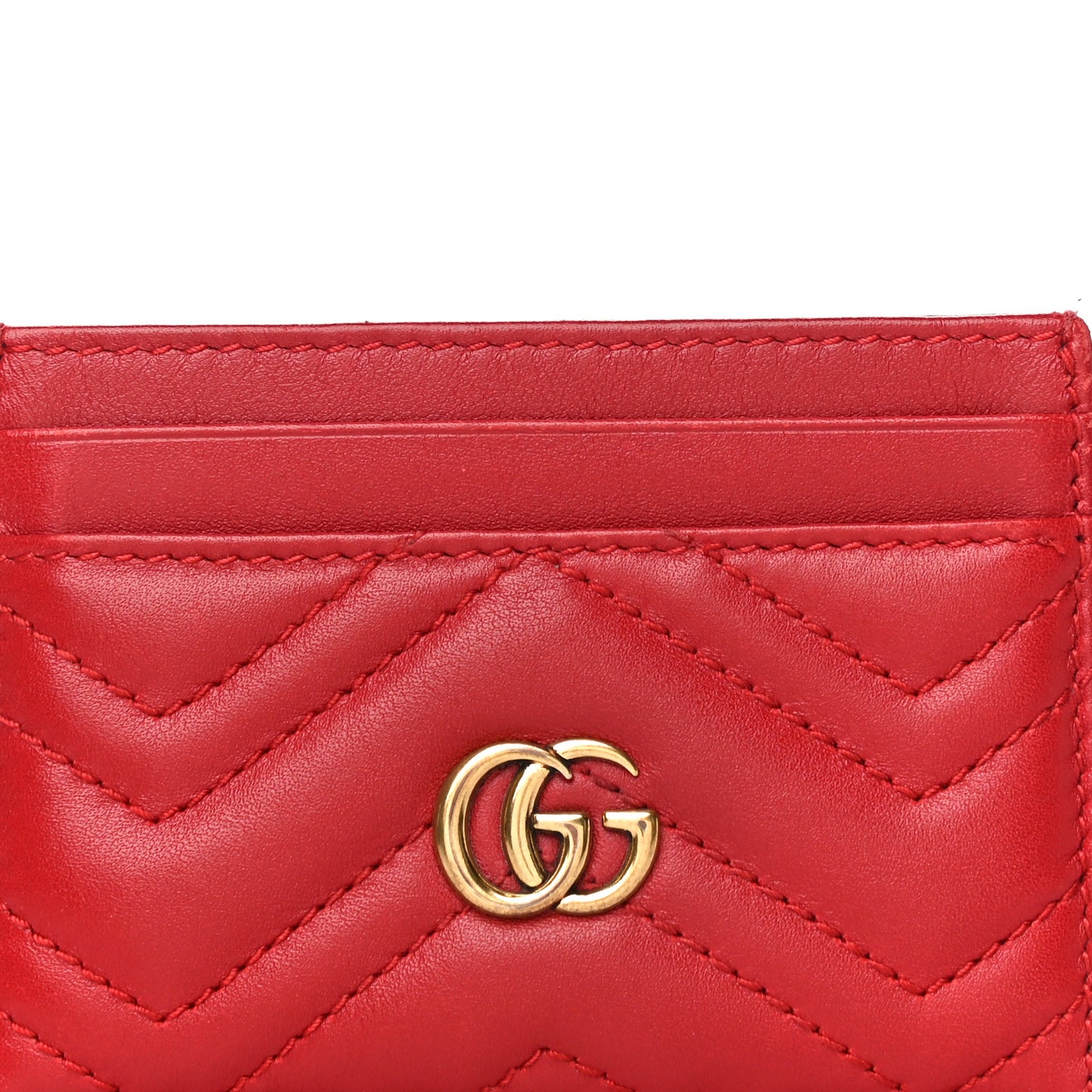 Calfskin Matelasse GG Marmont Card Holder Hibiscus Red