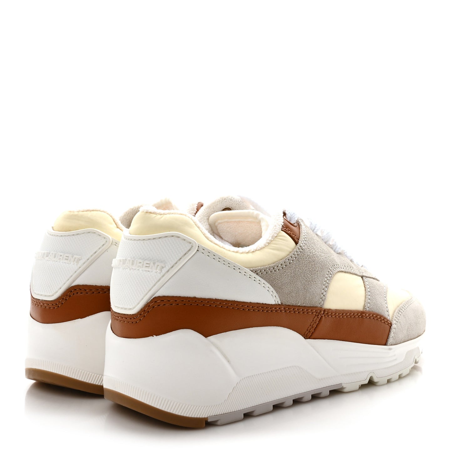 Nylon Calfskin Suede Bump Low Top Sneakers 37.5 White Grey Cuoio