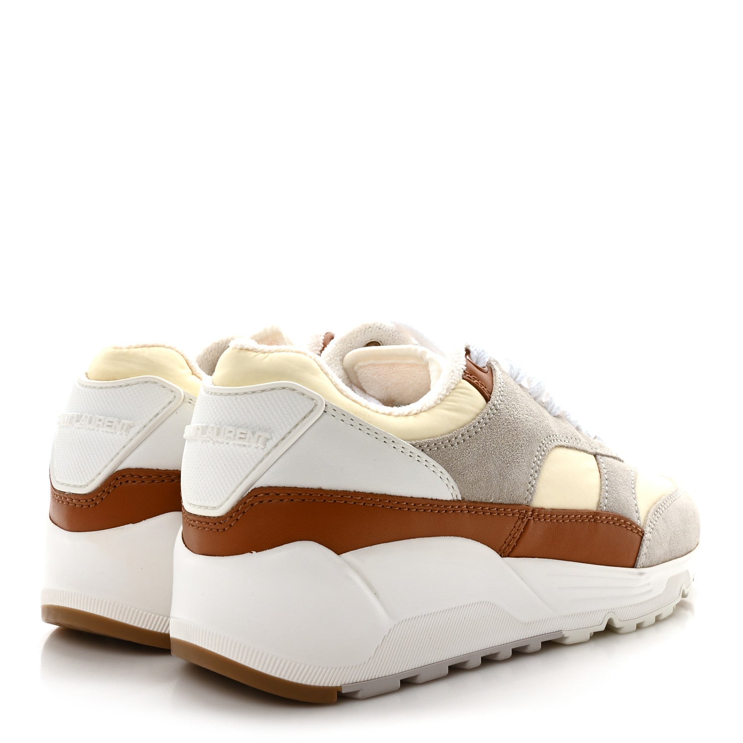 Saint Laurent Nylon Calfskin Suede Bump Low Top Sneakers 37.5 White Grey Cuoio 5 of 9
