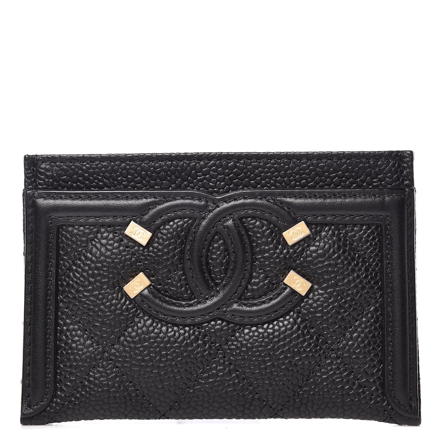Caviar Quilted Filigree Card Holder Black