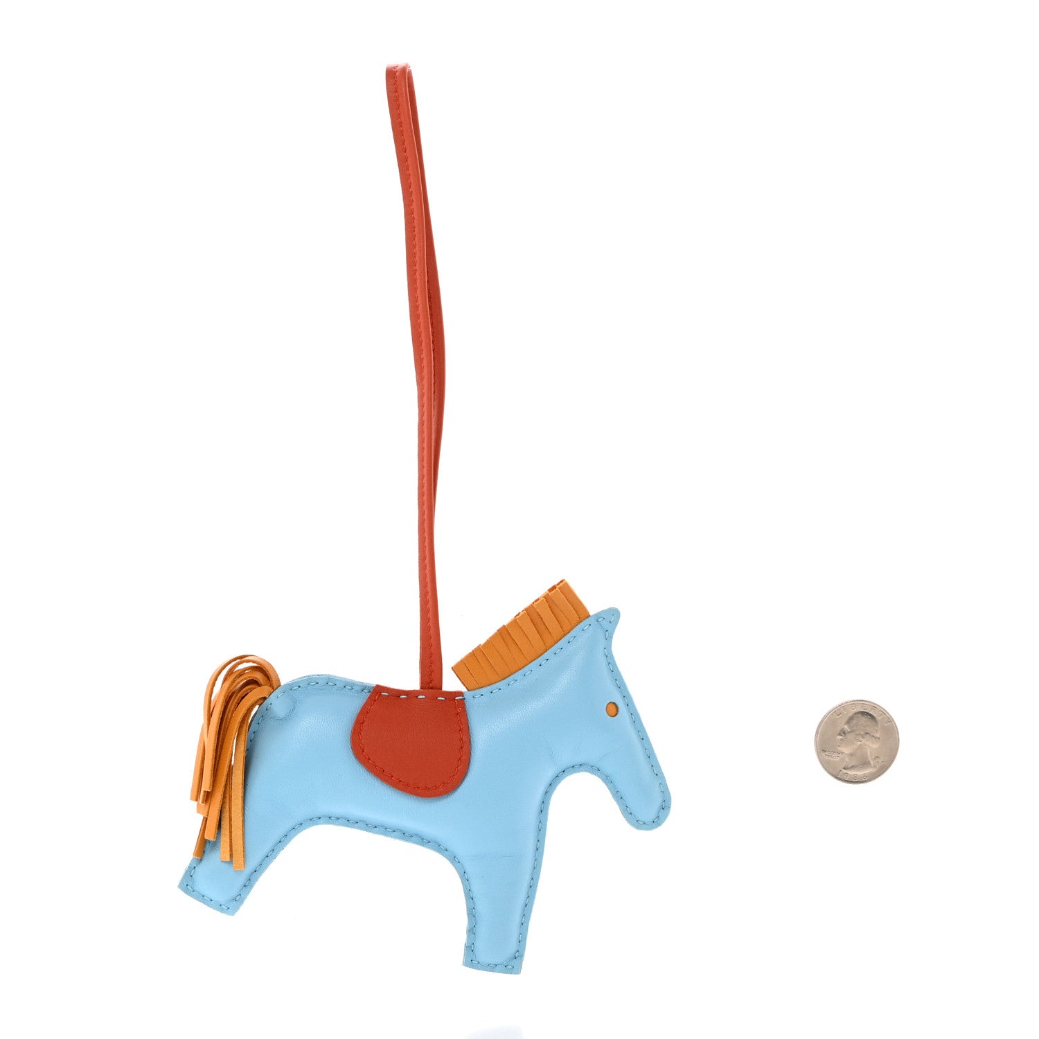Hermes Milo Lambskin Grigri Rodeo Horse Bag Charm MM Celeste Naturel Bouton D'Or Cornaline 2 of 5