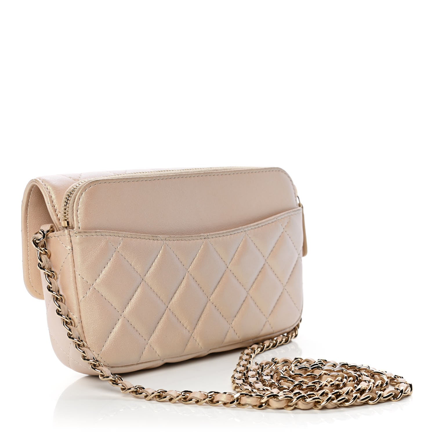 Chanel Iridescent Lambskin Quilted Flap Phone Holder With Chain Beige 2 of 13