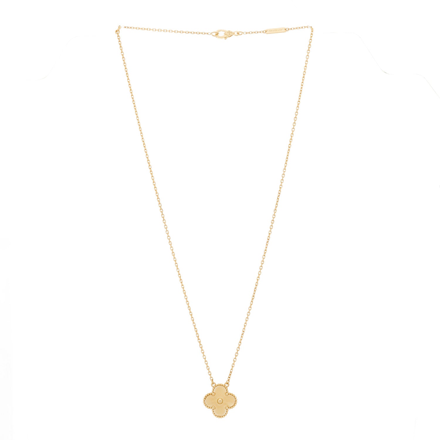 Van Cleef & Arpels 18K Yellow Gold Guilloche Vintage Alhambra Pendant Necklace 3 of 7