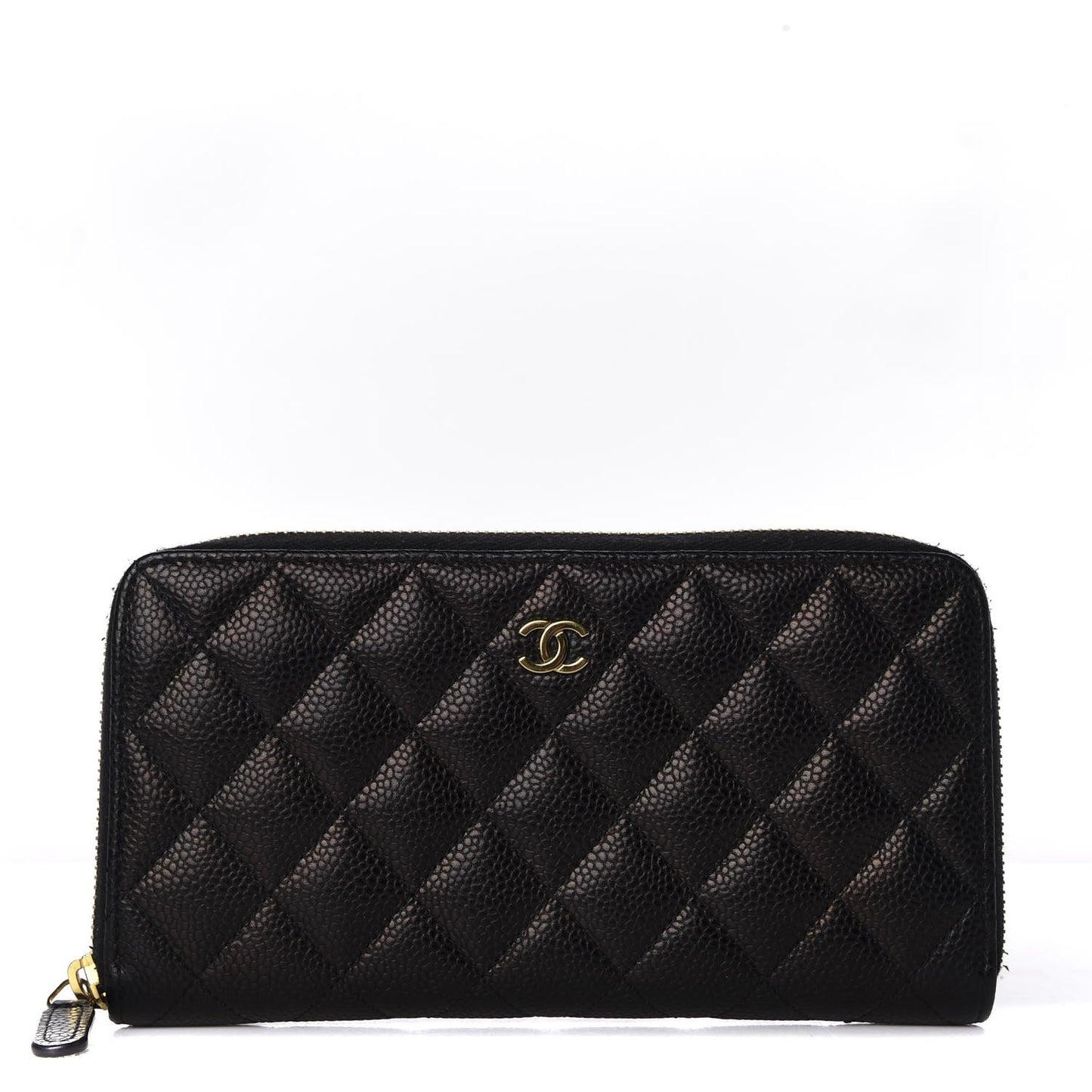 Caviar Quilted Large Gusset Zip Around Wallet Black