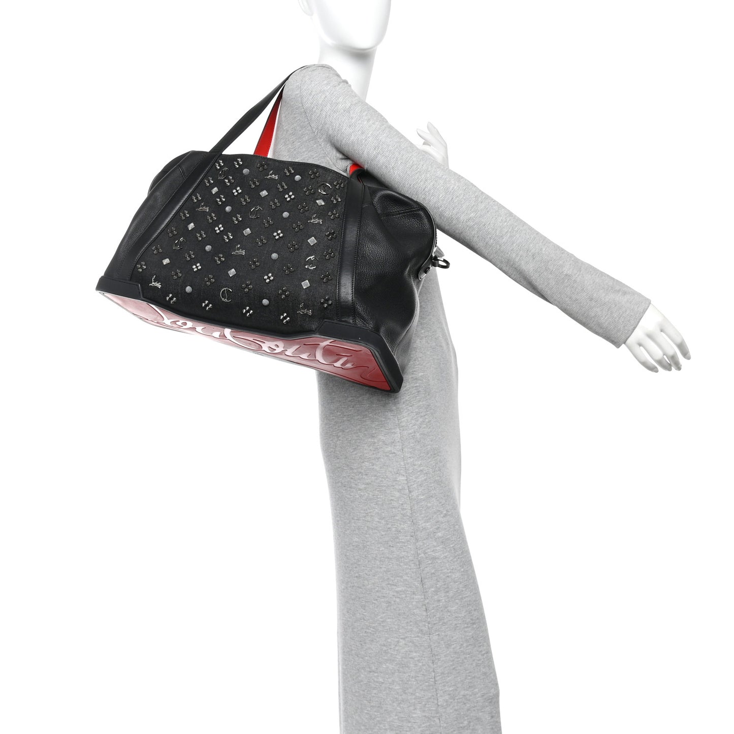 Studded Denim Calfskin Duffle Black