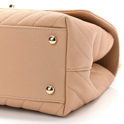 Chanel Caviar Chevron Quilted Small Coco Handle Flap Beige 10 of 10