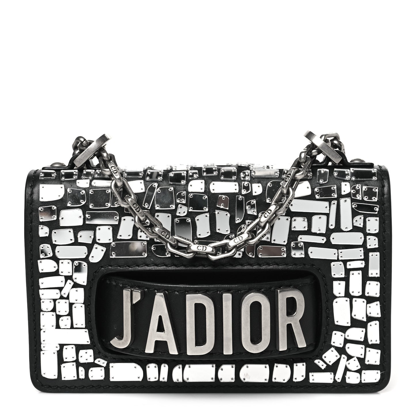 Smooth Calfskin Embroidered Mosaic of Mirrors Mini J'Adior Chain Flap Bag Black