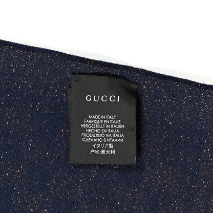 Gucci Wool Silk Jacquard GG Monogram Stenix Scarf Navy Yellow 3 of 4