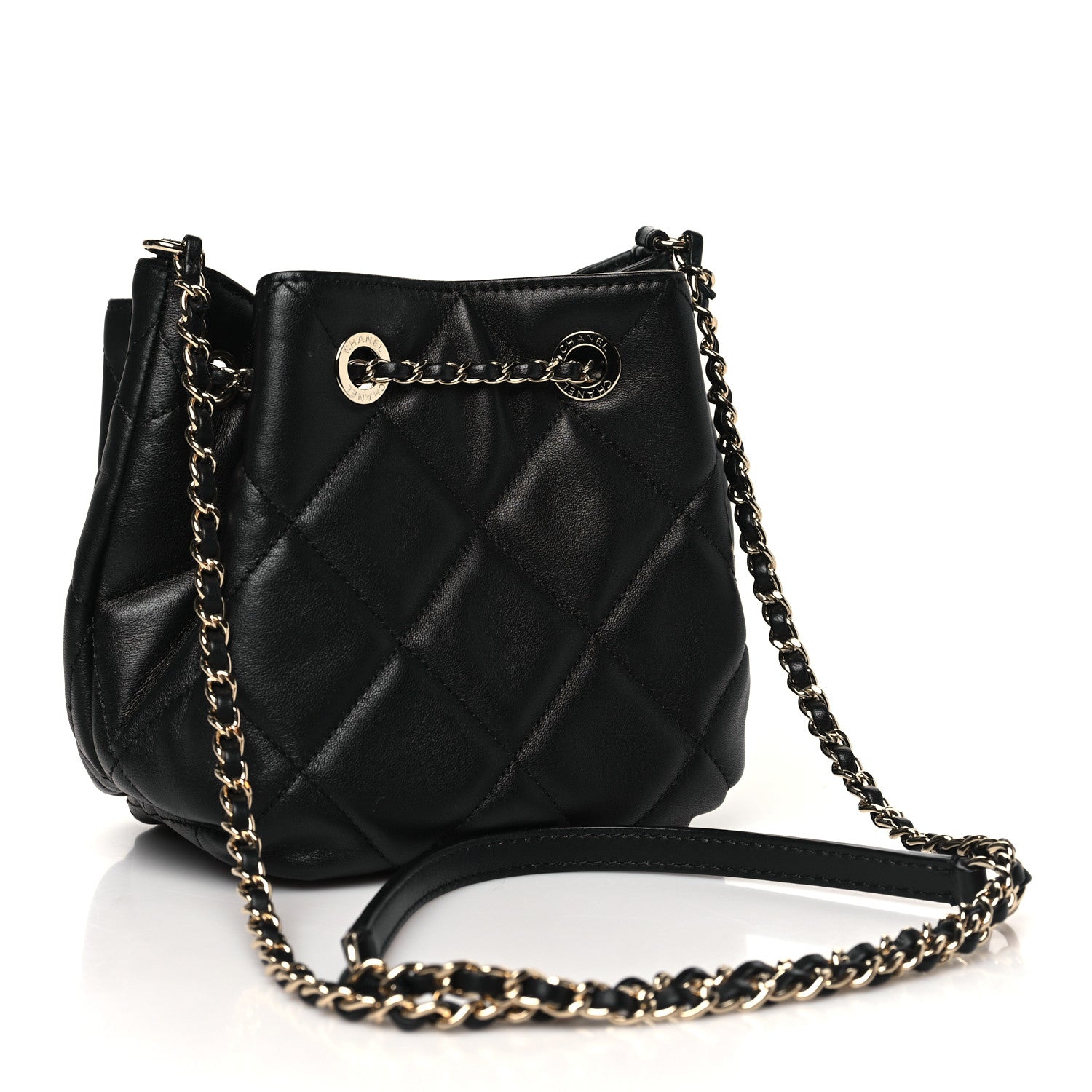 Chanel Lambskin Quilted CC Dweller Drawstring Bucket Bag Black 3 of 10