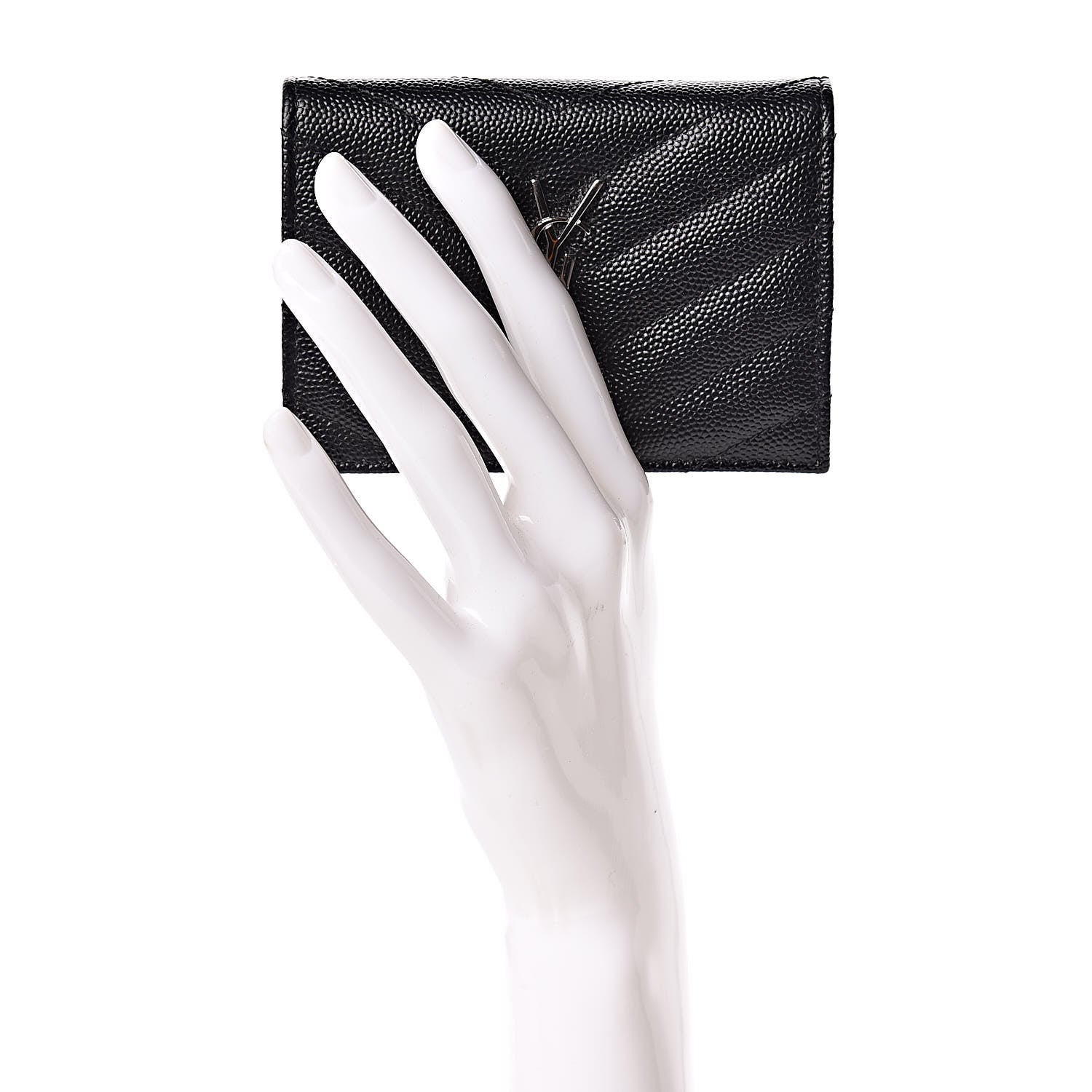 Saint Laurent Grain De Poudre Matelasse Chevron Monogram Card Case Black 2 of 10