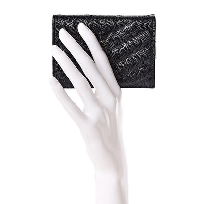 Saint Laurent Grain De Poudre Matelasse Chevron Monogram Card Case Black 2 of 10
