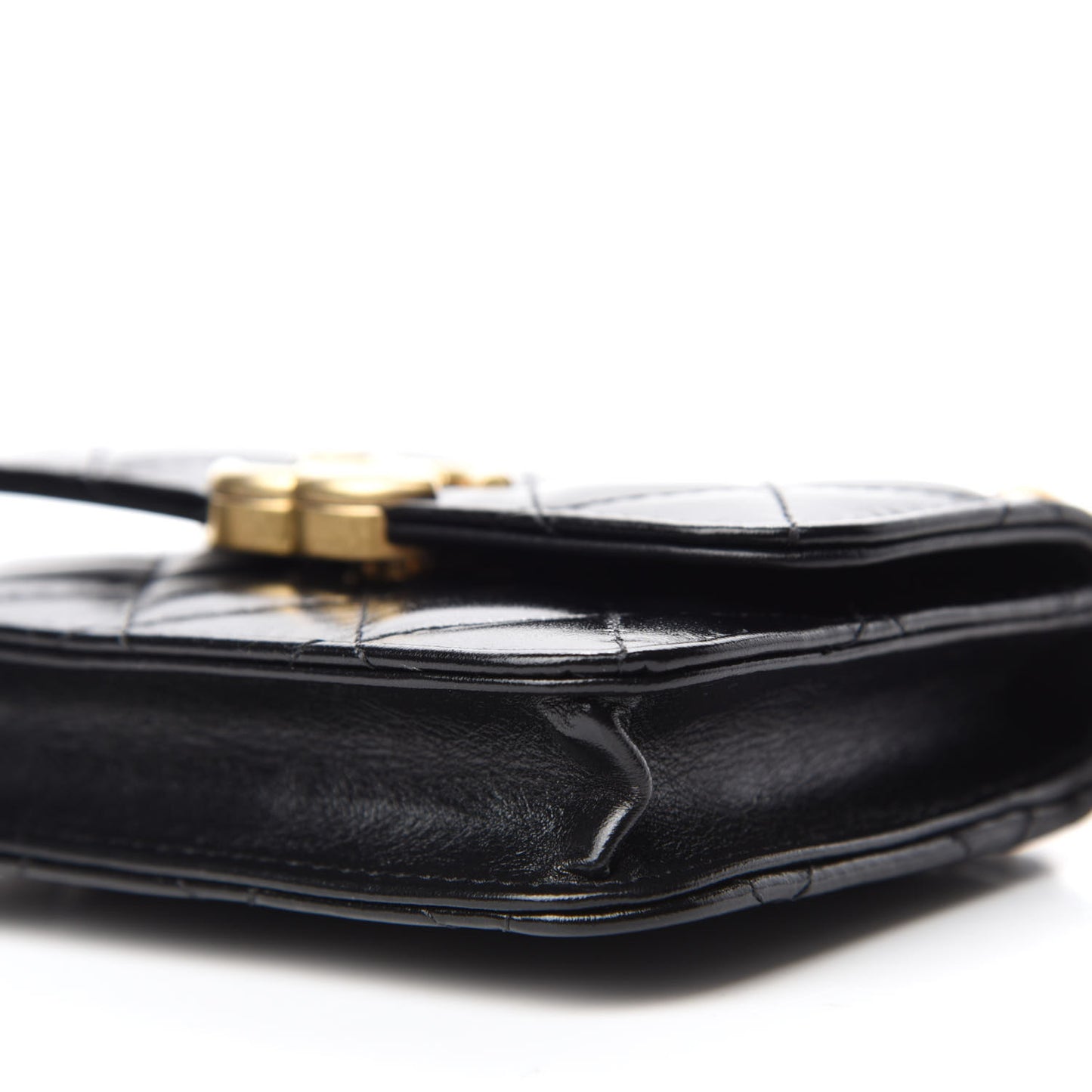 Calfskin Quilted Perfect Fit Coin Purse With Chain Black