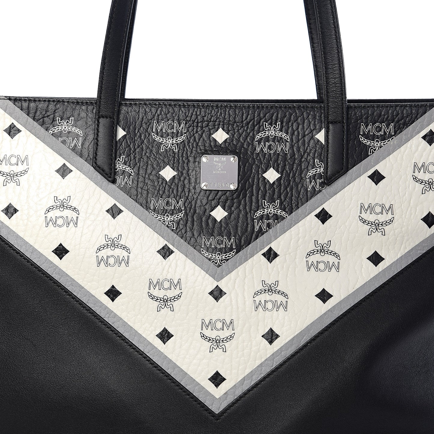 Visetos Chevron Medium Colorblock Anya Zip Top Shopper Tote Cognac Black White