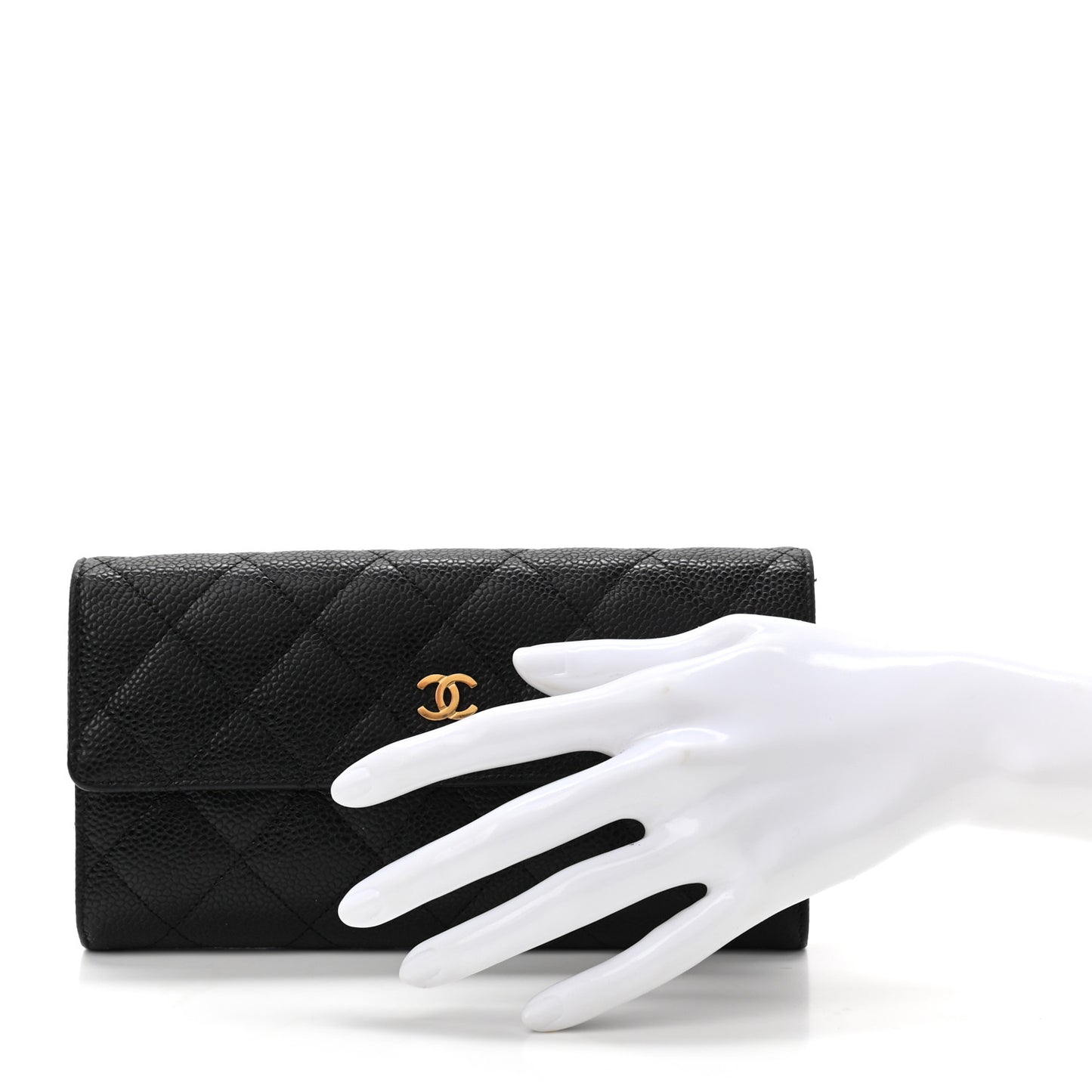 Caviar Quilted Large Gusset Flap Wallet Black