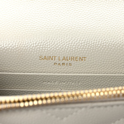 Saint Laurent Grain De Poudre Matelasse Chevron Monogram Envelope Chain Wallet Crema Soft 5 of 7