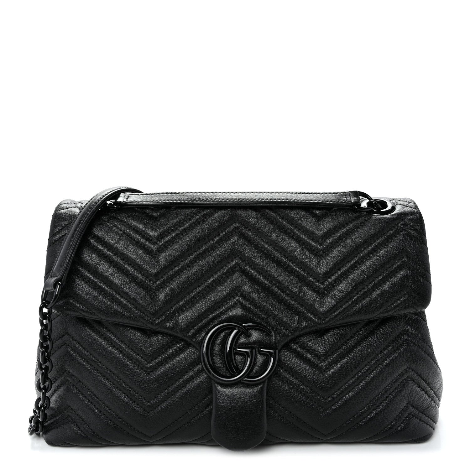 Gucci Soft Calfskin Matelasse Medium GG Marmont Shoulder Bag Black 1 of 10