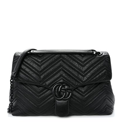 Gucci Soft Calfskin Matelasse Medium GG Marmont Shoulder Bag Black 1 of 10
