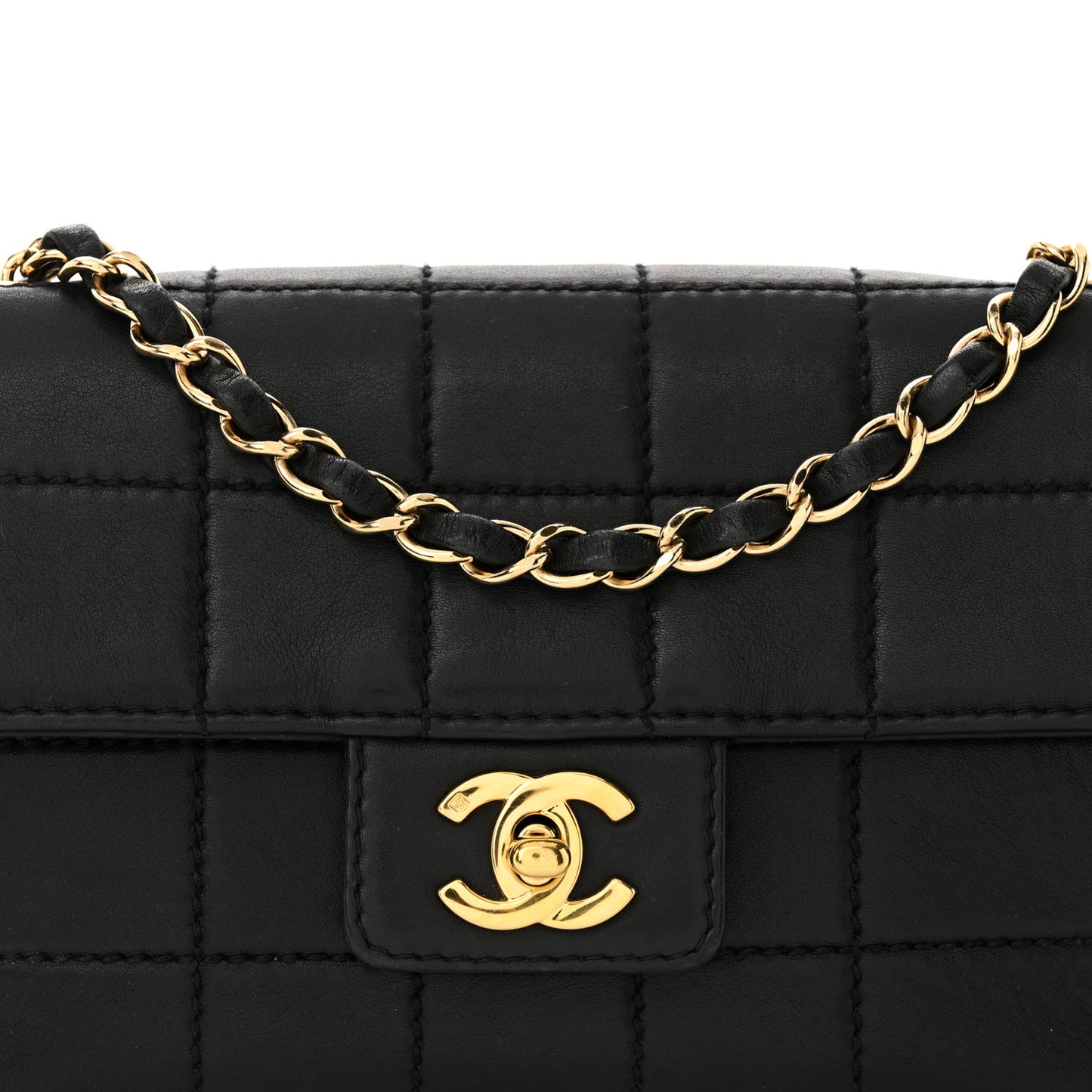 Lambskin Stitched Chocolate Bar Single Flap Black