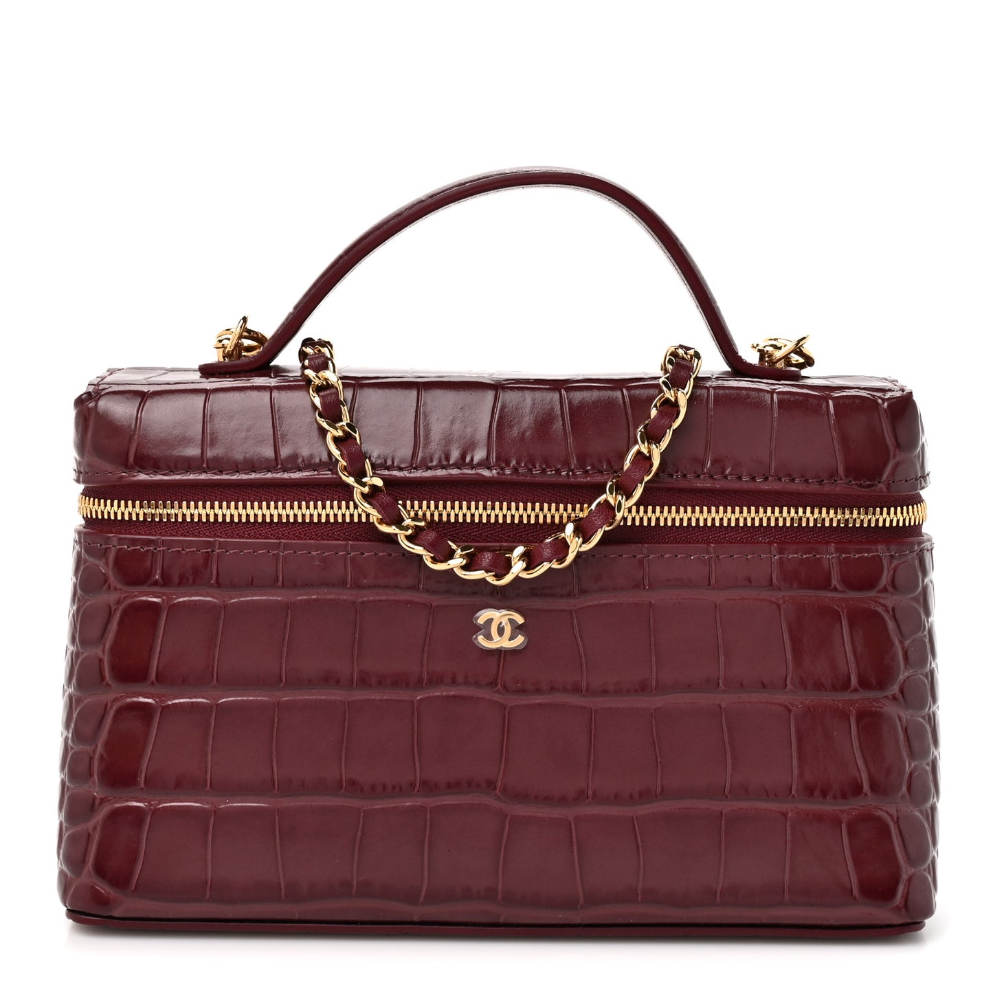 Calfskin Crocodile Embossed Crococo Exoticoco Vanity With Chain Dark Burgundy