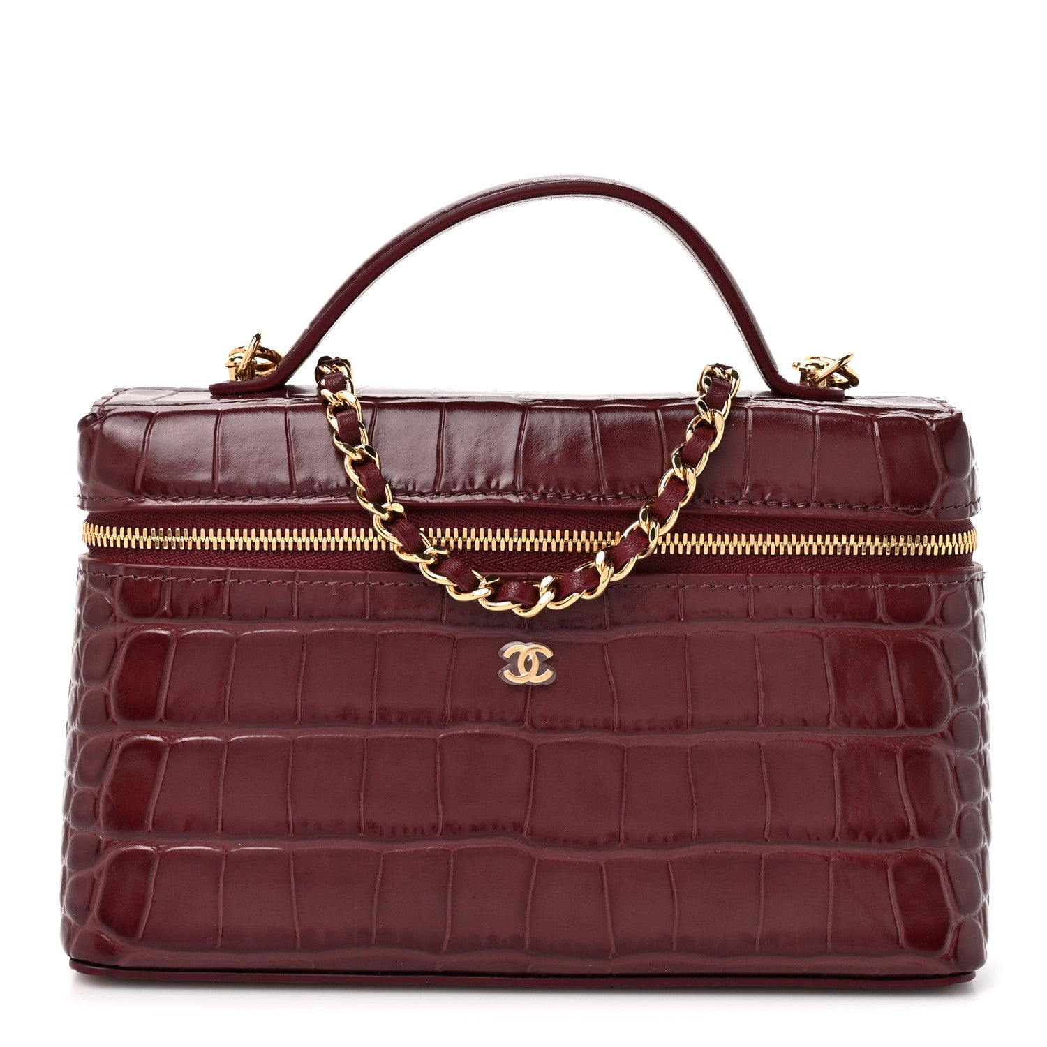 Chanel Calfskin Crocodile Embossed Crococo Exoticoco Vanity With Chain Dark Burgundy 1 of 11