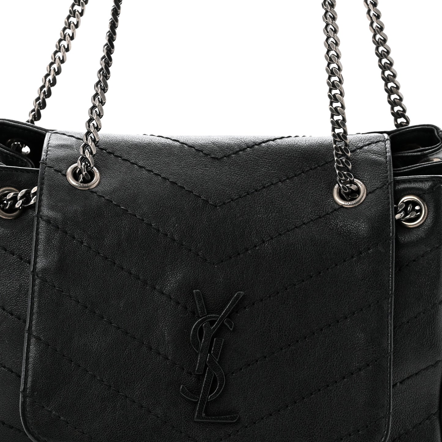 Pebbled Lambskin Chevron Monogram Small Nolita Black