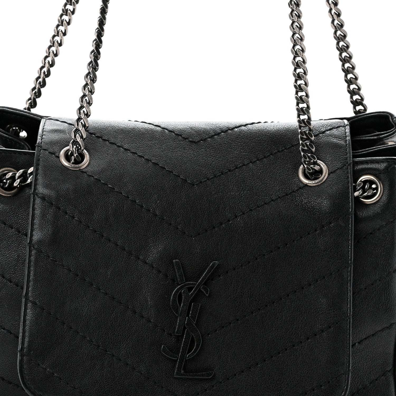 Saint Laurent Pebbled Lambskin Chevron Monogram Small Nolita Black 8 of 10