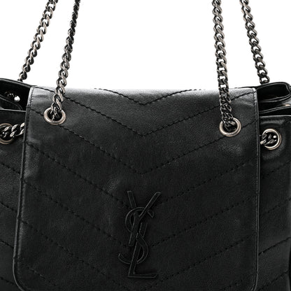 Saint Laurent Pebbled Lambskin Chevron Monogram Small Nolita Black 8 of 10