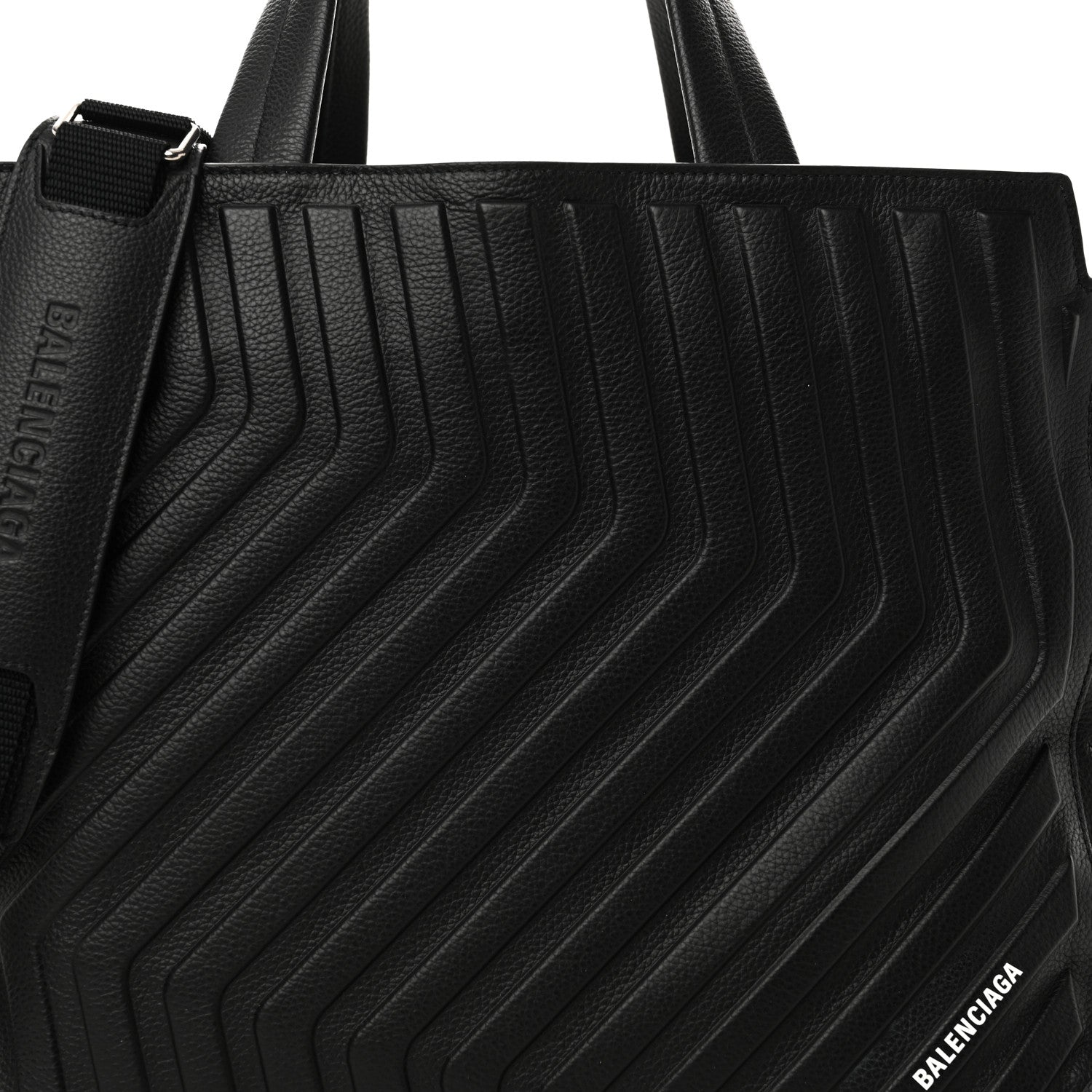 Balenciaga Grained Calfskin Embossed Car East West Tote Black 8 of 10