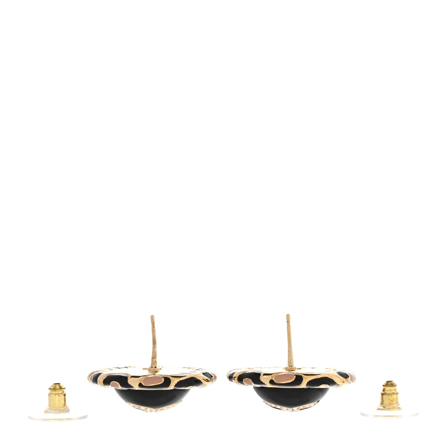 Metal Crystal Leopard Print CC Round Earrings Gold Black