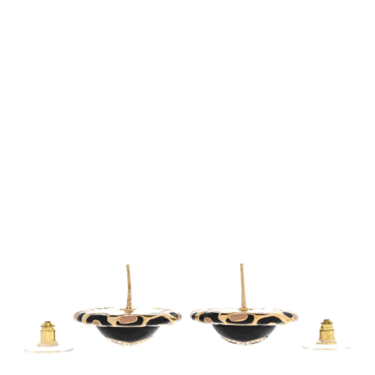 Chanel Metal Crystal Leopard Print CC Round Earrings Gold Black 3 of 5