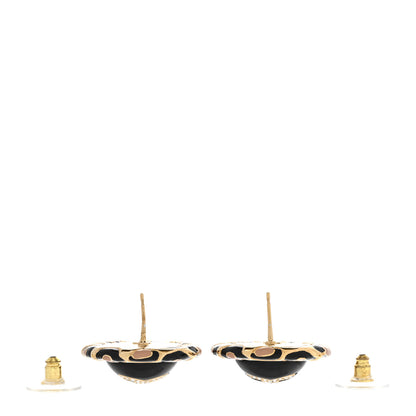 Chanel Metal Crystal Leopard Print CC Round Earrings Gold Black 3 of 5