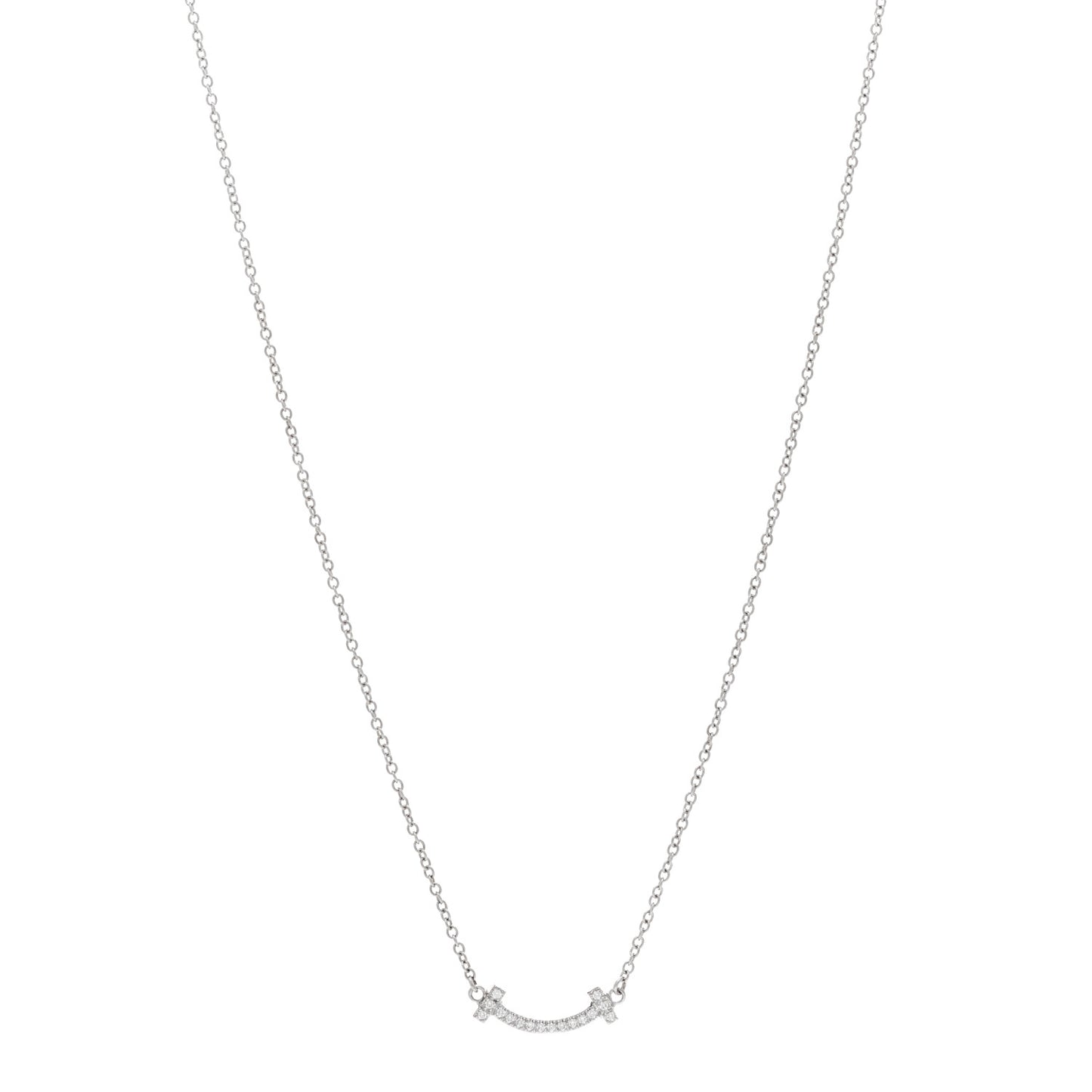 18K White Gold Diamond Mini T Smile Pendant Necklace